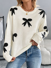 Load image into Gallery viewer, Perfee Bow Graphic Round Neck Long Sleeve Sweater