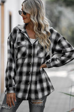 Load image into Gallery viewer, Drawstring Plaid Long Sleeve Hooded Shacket