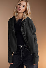 Load image into Gallery viewer, Double Take Waffle-Knit Zip Up Long Sleeve Hooded Jacket