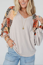 Load image into Gallery viewer, Leopard Contrast V-Neck Long Sleeve Blouse