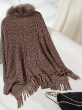 Load image into Gallery viewer, Fringe Leopard Open Front Long Sleeve Poncho