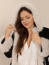 Load image into Gallery viewer, Plus Size Fuzzy Trim Open Front Long Sleeve Hooded Coat