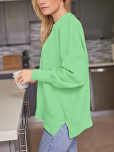 Load image into Gallery viewer, Slit Round Neck Dropped Shoulder Sweater