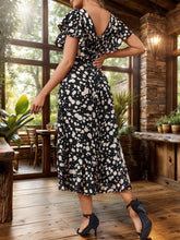 Load image into Gallery viewer, Printed Round Neck Flutter Sleeve Midi Dress
