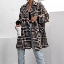 Load image into Gallery viewer, Houndstooth Collared Neck Long Sleeve Coat