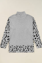 Load image into Gallery viewer, Slit Leopard Mock Neck Dropped Shoulder Sweater