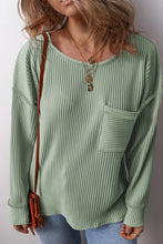 Load image into Gallery viewer, Plus Size Pocketed Ribbed Round Neck Long Sleeve Top
