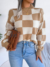Load image into Gallery viewer, Checkered Mock Neck Long Sleeve Sweater