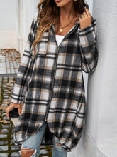 Load image into Gallery viewer, Plaid Zip Up Hooded Coat