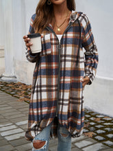 Load image into Gallery viewer, Plaid Zip Up Hooded Coat