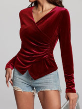 Load image into Gallery viewer, Ruched Surplice Long Sleeve Top