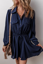 Load image into Gallery viewer, Drawstring Half Button Long Sleeve Dress
