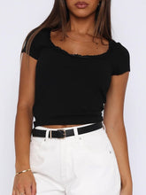 Load image into Gallery viewer, Lace Detail Scoop Neck Short Sleeve T-Shirt