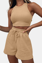 Load image into Gallery viewer, Round Neck Top and Drawstring Shorts Set