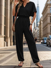 Load image into Gallery viewer, Notched Half Sleeve Straight Jumpsuit