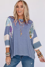 Load image into Gallery viewer, Striped Floral Patchwork Round Neck Top
