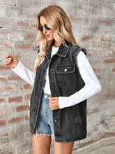Load image into Gallery viewer, Raw Hem Sleeveless Button Up Denim Jacket