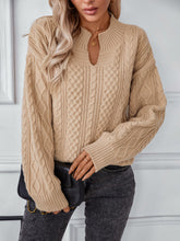 Load image into Gallery viewer, Cable-Knit Notched Long Sleeve Sweater