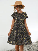 Load image into Gallery viewer, Frill Floral Round Neck Short Sleeve Tiered Dress