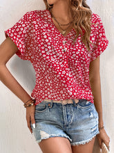 Load image into Gallery viewer, Printed V-Neck Short Sleeve Blouse