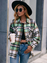 Load image into Gallery viewer, Meet You Outside Plaid Button Down Curved Hem Shacket