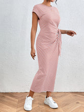 Load image into Gallery viewer, Tied Striped Round Neck Short Sleeve Tee Dress