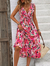 Load image into Gallery viewer, Ruffled Smocked Printed Sleeveless Dress