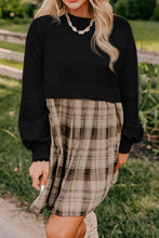 Load image into Gallery viewer, Plaid Round Neck Long Sleeve Mini Dress
