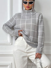 Load image into Gallery viewer, Plaid Turtleneck Long Sleeve Sweater