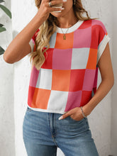 Load image into Gallery viewer, Mandy Checkered Round Neck Cap Sleeve Knit Top