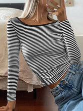 Load image into Gallery viewer, Devine Backless Striped Boat Neck Long Sleeve T-Shirt