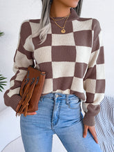 Load image into Gallery viewer, Checkered Mock Neck Long Sleeve Sweater