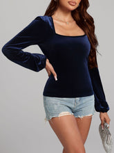 Load image into Gallery viewer, Square Neck Long Sleeve Velvet Top