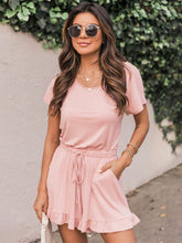 Load image into Gallery viewer, Ruffled Boat Neck Short Sleeve Romper
