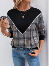 Load image into Gallery viewer, Perfee Plaid Round Neck Long Sleeve Sweatshirt