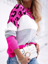 Load image into Gallery viewer, Leopard Color Block Round Neck Long Sleeve Sweater