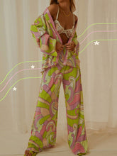 Load image into Gallery viewer, Printed Collared Neck Long Sleeve Top and Pants Lounge Set