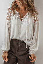 Load image into Gallery viewer, Lace Detail Tie Neck Long Sleeve Blouse