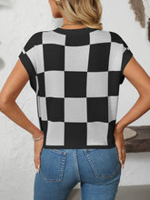 Load image into Gallery viewer, Mandy Checkered Round Neck Cap Sleeve Knit Top