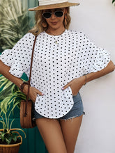 Load image into Gallery viewer, Slit Polka Dot Round Neck Half Sleeve Blouse