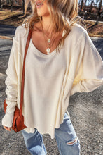 Load image into Gallery viewer, Exposed Seam Round Neck Long Sleeve Blouse