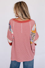 Load image into Gallery viewer, Striped Floral Patchwork Round Neck Top