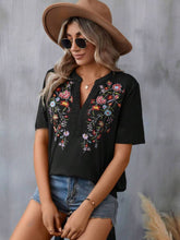 Load image into Gallery viewer, Embroidered Notched Short Sleeve T-Shirt
