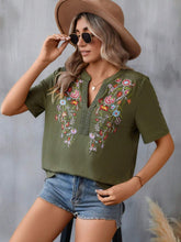 Load image into Gallery viewer, Embroidered Notched Short Sleeve T-Shirt