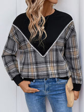 Load image into Gallery viewer, Perfee Plaid Round Neck Long Sleeve Sweatshirt