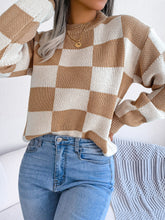 Load image into Gallery viewer, Checkered Mock Neck Long Sleeve Sweater