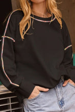 Load image into Gallery viewer, Rainbow Trim Round Neck Long Sleeve Sweatshirt