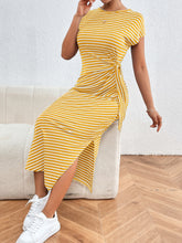 Load image into Gallery viewer, Tied Striped Round Neck Short Sleeve Tee Dress