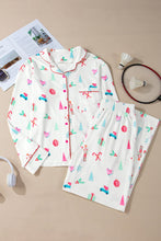 Load image into Gallery viewer, Christmas Printed Collared Neck Top and Pants Lounge Set
