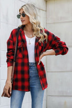 Load image into Gallery viewer, Drawstring Plaid Long Sleeve Hooded Shacket